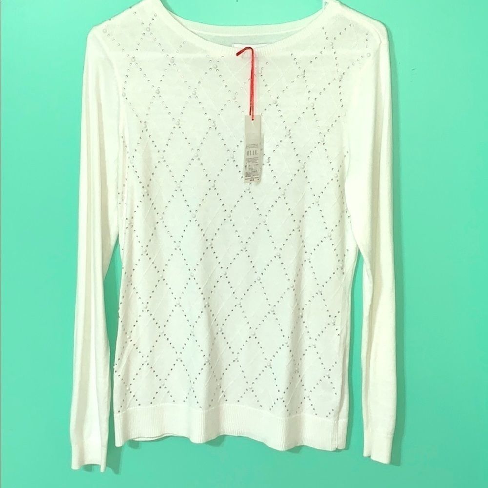 Size small new Sweater silver sequins & pearls
